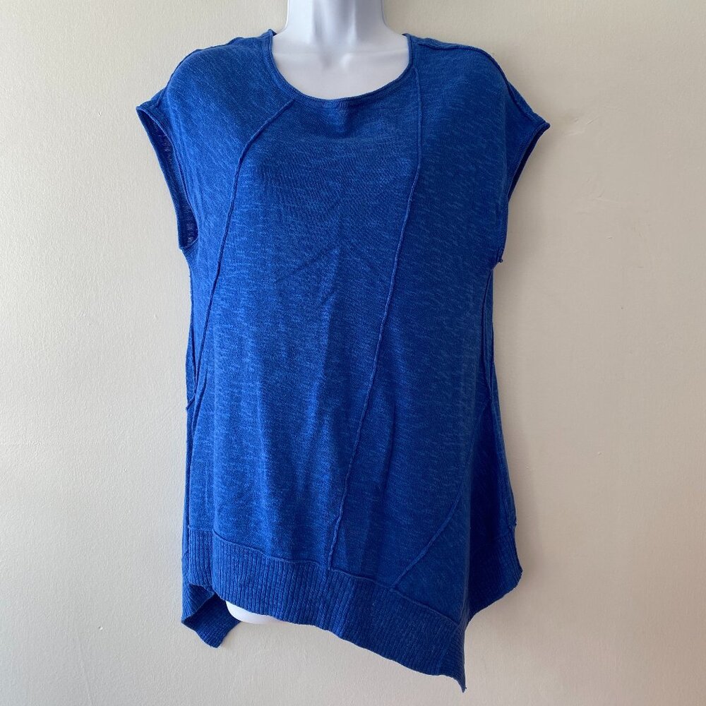 Eileen Fisher Blue Short Sleeve Pullover Sweater Womens Medium Petite Organic